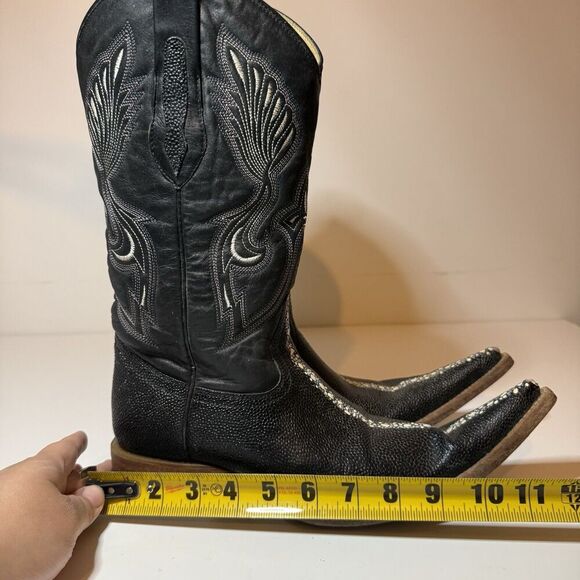 Mens Black Cowboy Boots Stingray Imitaition Leather Pointed Toe Sz 6 Arango Boot - Picture 10 of 12